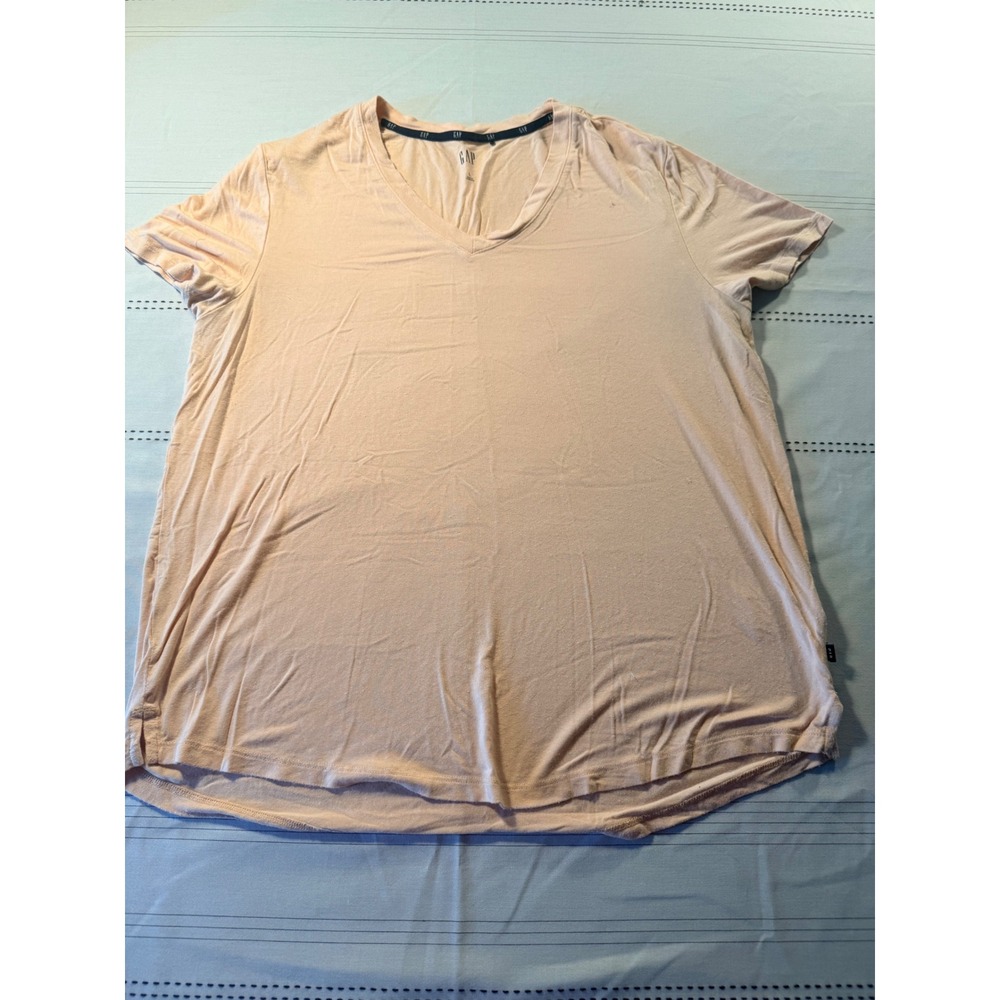 GAP Womens V-Neck Short Sleeve Tee Peach Coral Relaxed Fit T-Shirt Large